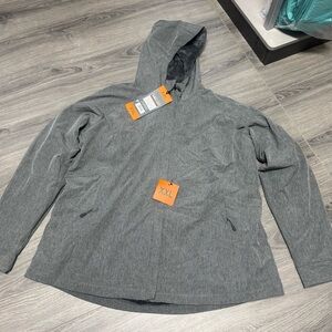 Kirklands Gray Raincoat with Hood and Leather Patch